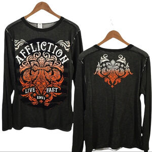 LS51 Mens AFFLICTION Live Fast Biker Long Sleeve Thermal Shirt XL